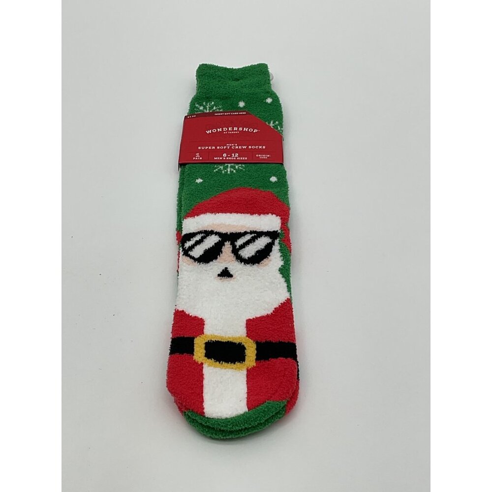 Santa Claus Fuzzy Socks For Adults By Wondershop Green Red & White Size 6-12